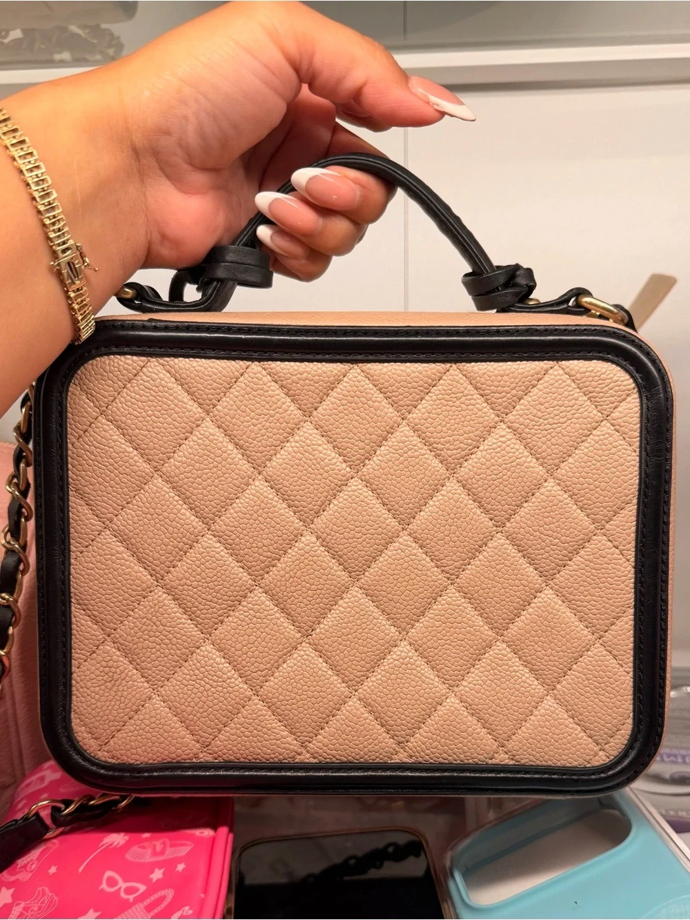 CHANEL Quilted Vanity Medium Bag in Beige and Black